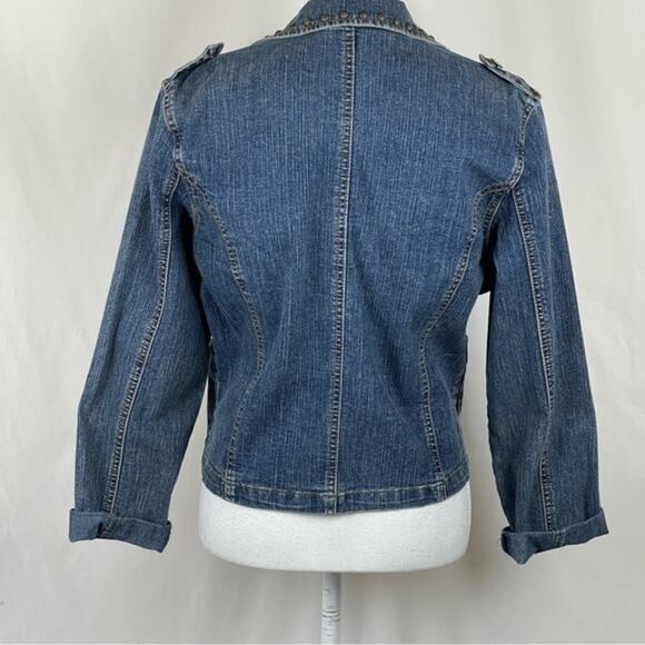 Isabel Beaded Sequined Boho Hippie Festival Blue Jean Jacket Size M - Picture 6 of 11